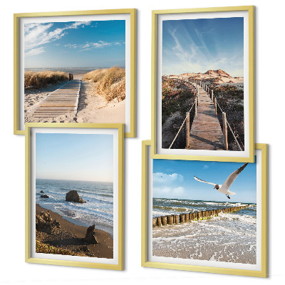 Set of 4 wall art pieces beach waves sky pier walk