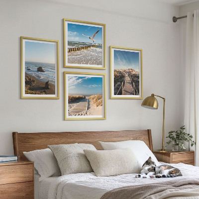 Set of 4 wall art pieces beach waves sky pier walk