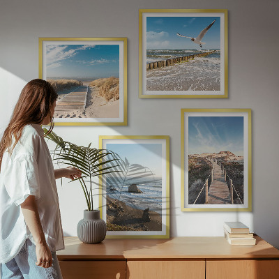 Set of 4 wall art pieces beach waves sky pier walk