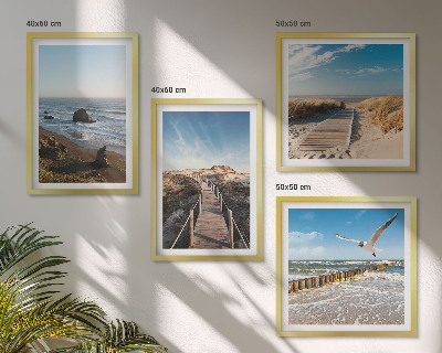 Set of 4 wall art pieces beach waves sky pier walk