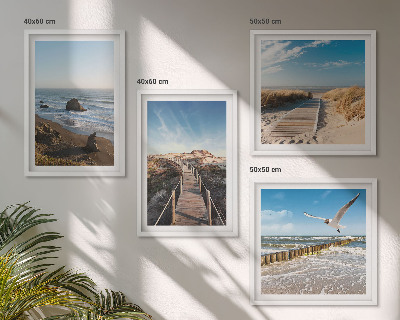 Set of 4 wall art pieces beach waves sky pier walk