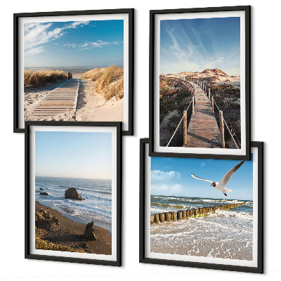 Set of 4 wall art pieces beach waves sky pier walk