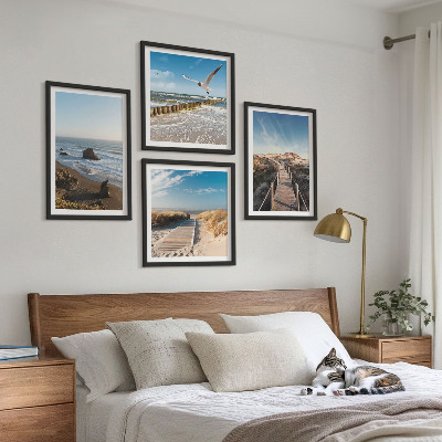 Set of 4 wall art pieces beach waves sky pier walk