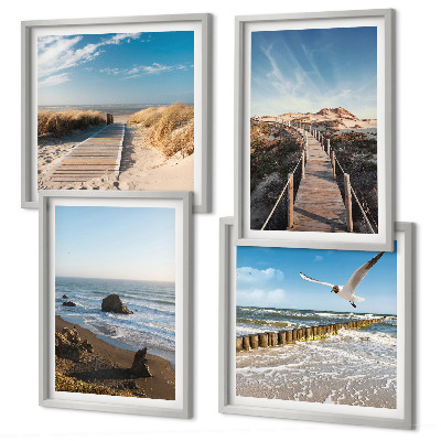 Set of 4 wall art pieces beach waves sky pier walk