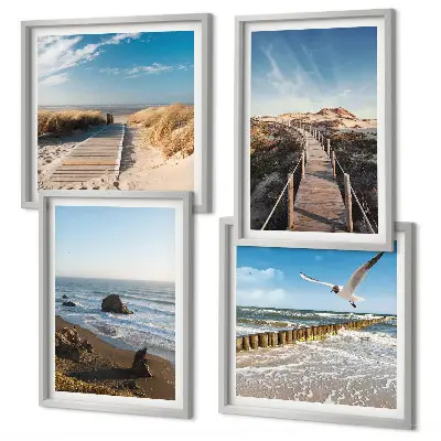 Set of 4 wall art pieces featuring beach waves and a pier under the sky