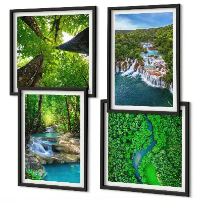Multi-piece wall decor set featuring waterfalls in a green forest