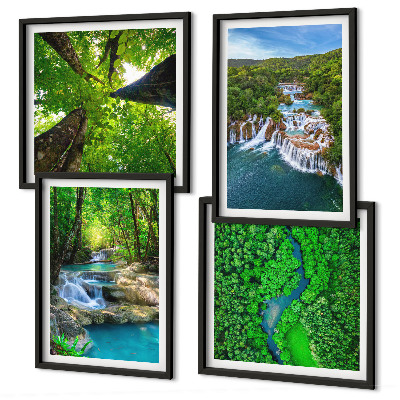 Multi-piece wall decor set Waterfalls green forest water
