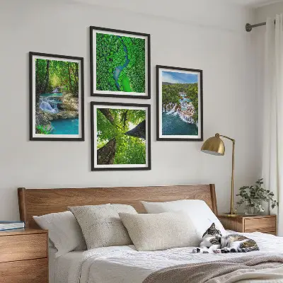 Multi-piece wall decor set featuring waterfalls in a green forest