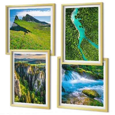 Wall art set Green mountains river rocks