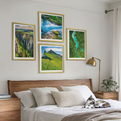 Wall art set Green mountains river rocks