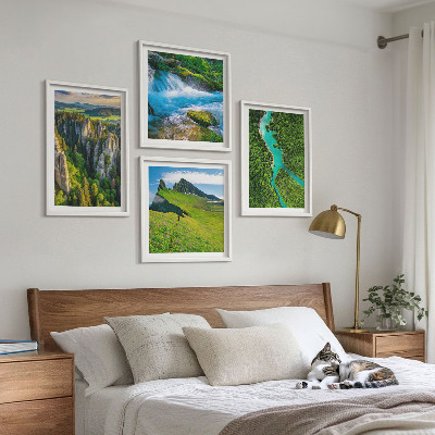 Wall art set Green mountains river rocks