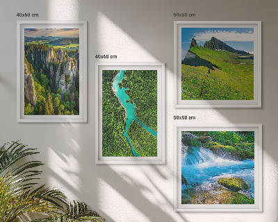 Wall art set Green mountains river rocks