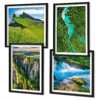 Wall art set featuring green mountain and river rock scenery