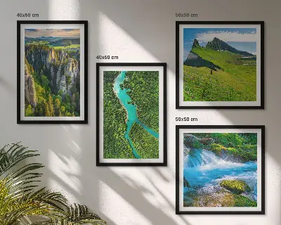 Wall art set featuring green mountain and river rock scenery
