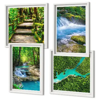 Set of 4 wall art pieces green forests and crystalline waters