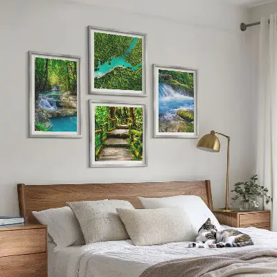 Set of 4 wall art pieces green forests and crystalline waters