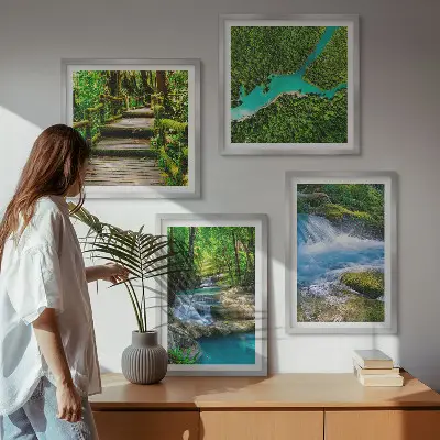 Set of 4 wall art pieces green forests and crystalline waters