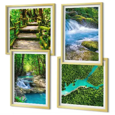 Set of 4 wall art pieces green forests and crystalline waters