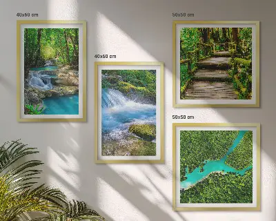 Set of 4 wall art pieces green forests and crystalline waters