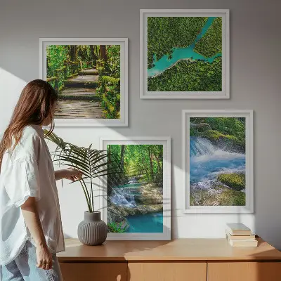 Set of 4 wall art pieces green forests and crystalline waters