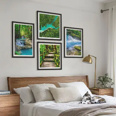 Set of 4 wall art pieces green forests and crystalline waters