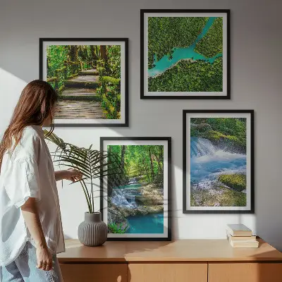 Set of 4 wall art pieces green forests and crystalline waters