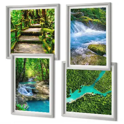 Set of 4 wall art pieces green forests and crystalline waters