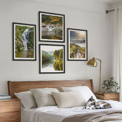 Wall art set Waterfalls mountains clouds autumn