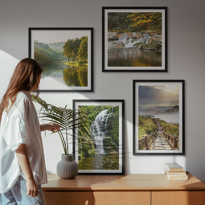 Wall art set Waterfalls mountains clouds autumn