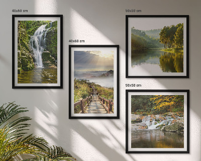 Wall art set Waterfalls mountains clouds autumn