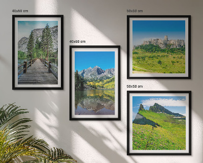 Set of 4 wall art pieces Green hills with a castle