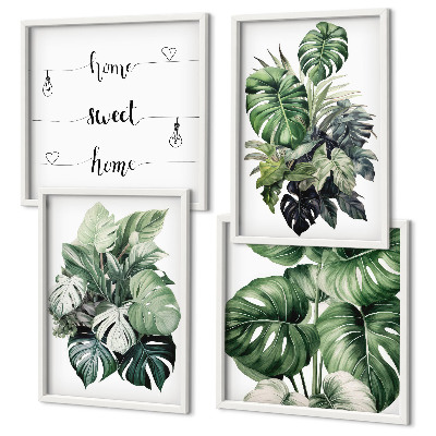 Wall art set Green tropical leaves watercolor