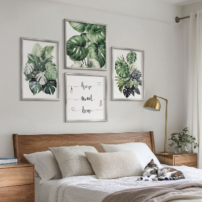 Wall art set Green tropical leaves watercolor