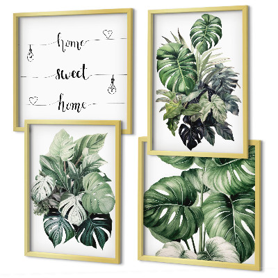 Wall art set Green tropical leaves watercolor