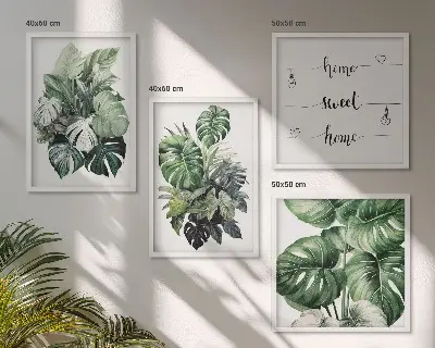 Wall art set green tropical watercolor leaves