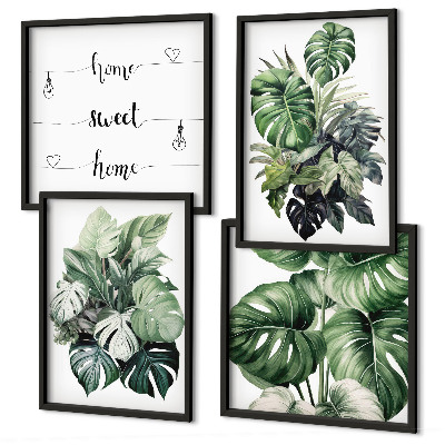 Wall art set Green tropical leaves watercolor