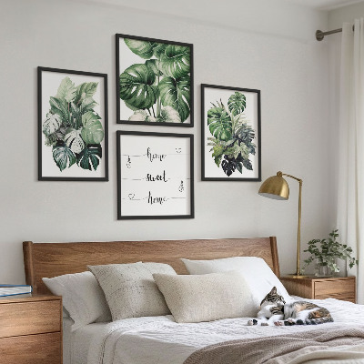 Wall art set Green tropical leaves watercolor