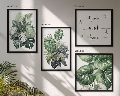 Wall art set Green tropical leaves watercolor