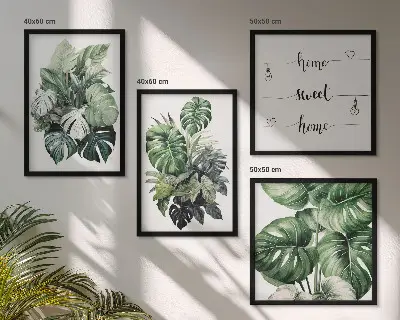 Wall art set green tropical watercolor leaves