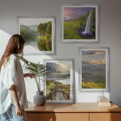 Mountain landscape waterfall wall art set of 4 pieces
