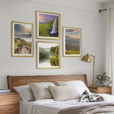 Set of 4 wall art pieces Mountain landscapes waterfall