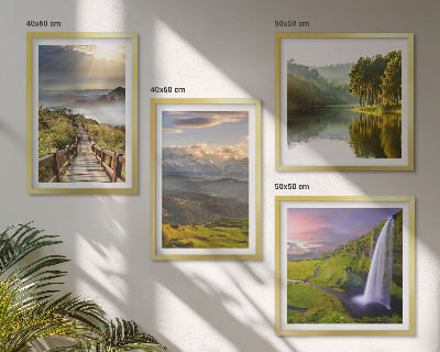 Set of 4 wall art pieces Mountain landscapes waterfall