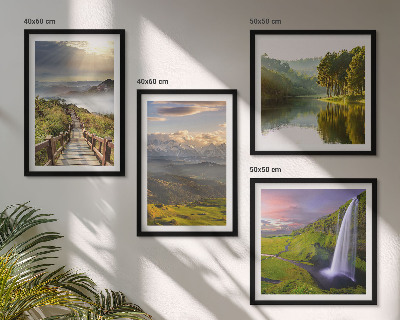 Set of 4 wall art pieces Mountain landscapes waterfall