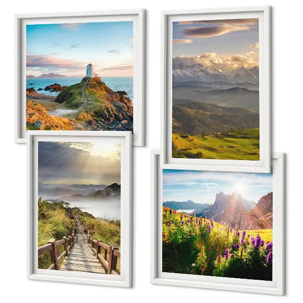 Multi-piece wall decor set mountain flowers sky path design