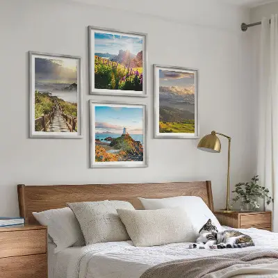 Multi-piece wall decor set mountain flowers sky path design