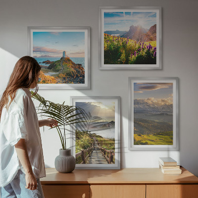 Multi-piece wall decor set Mountain flowers sky path