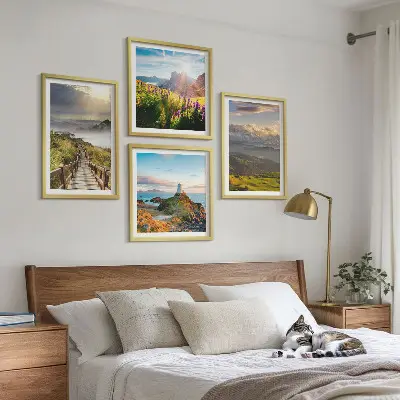 Multi-piece wall decor set mountain flowers sky path design