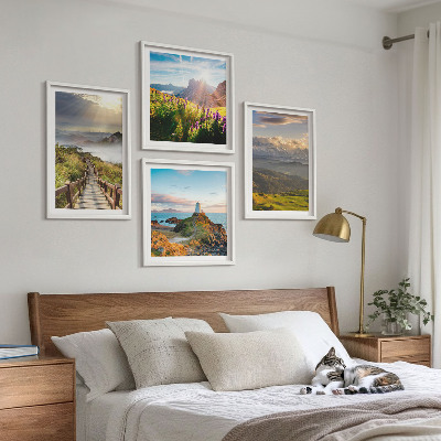 Multi-piece wall decor set Mountain flowers sky path