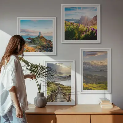 Multi-piece wall decor set mountain flowers sky path design