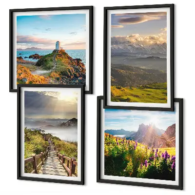Multi-piece wall decor set mountain flowers sky path design